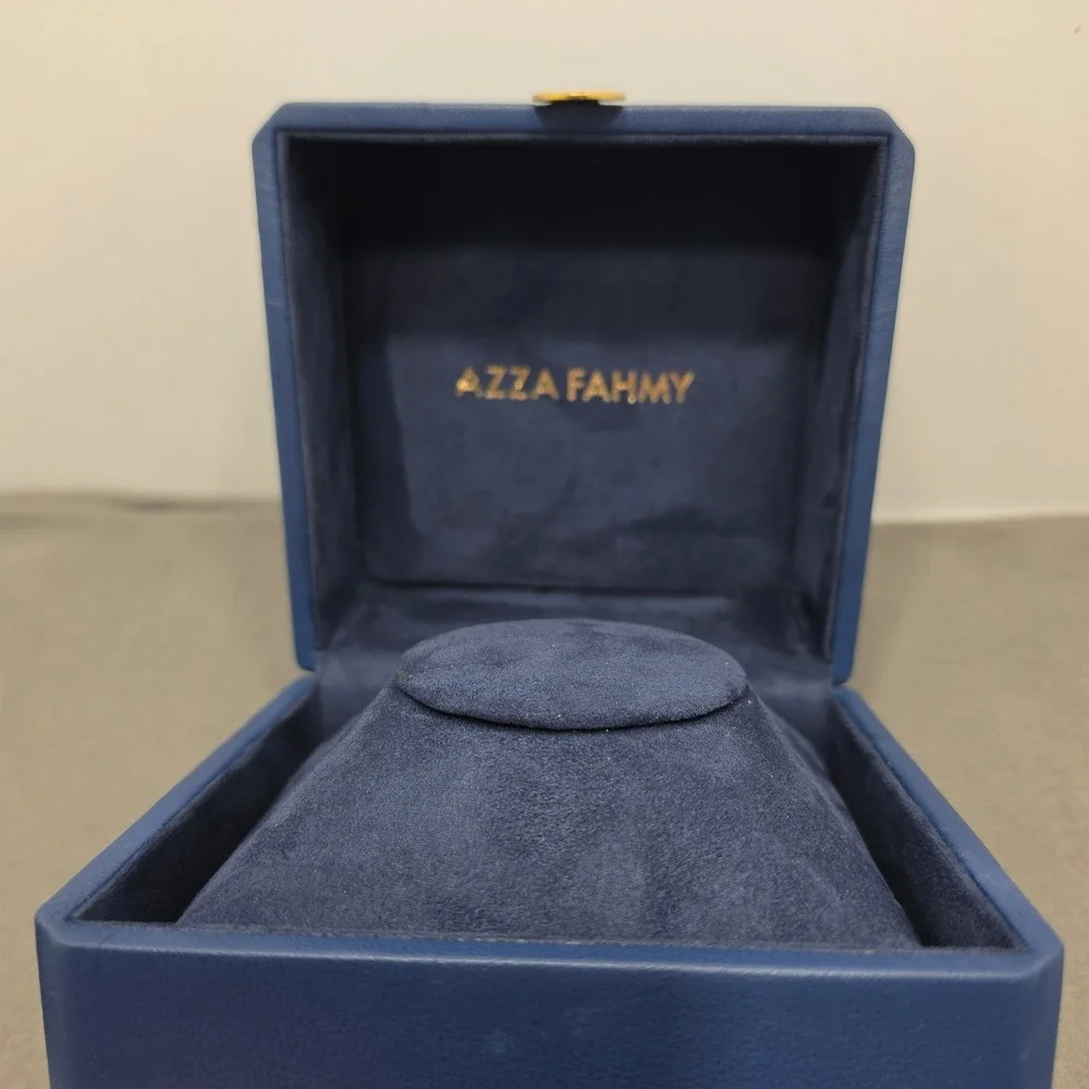 Azza Fahmy Navy Blue Leatherette Velvet Necklace Jewelry Display Box Gold Logo J